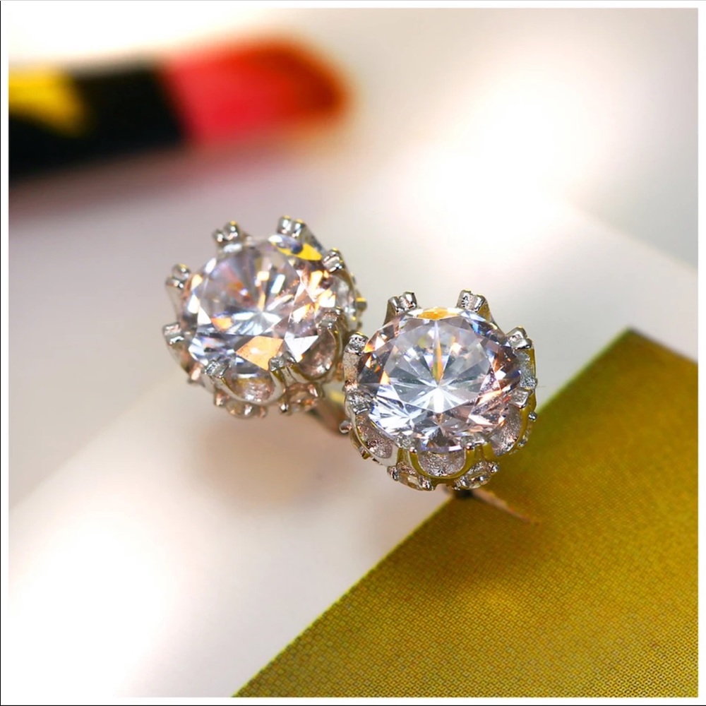 New 925 Sterling Silver 1.25 Carats Diamond Stud Earrings